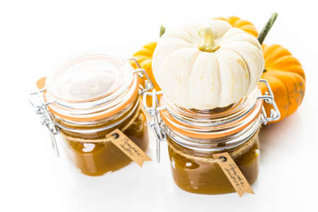 Homemade pumpkin butter made with organic pumpkins.の写真素材