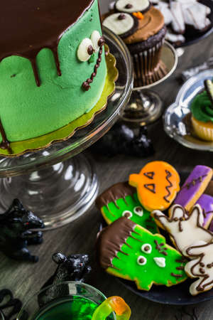 Food table arrangement prepared for Halloween party.の写真素材