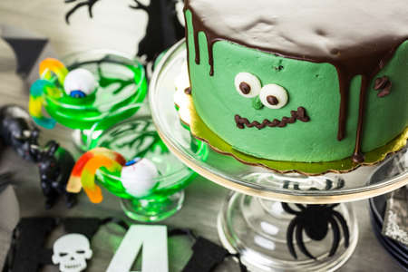 Food table arrangement prepared for Halloween party.の写真素材