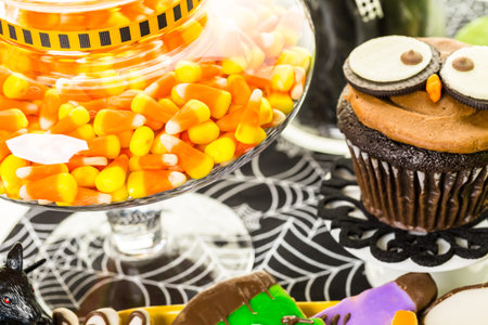 Variety of sweets prepared as Halloween treats.の写真素材