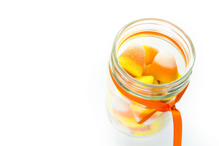 Candy corn prepared as Halloween treats.の写真素材