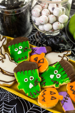 Variety of sweets prepared as Halloween treats.
