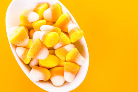 Candy corn prepared as Halloween treats.の写真素材