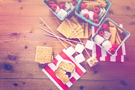 Smores with white chocolate and fresh raspberries.の写真素材