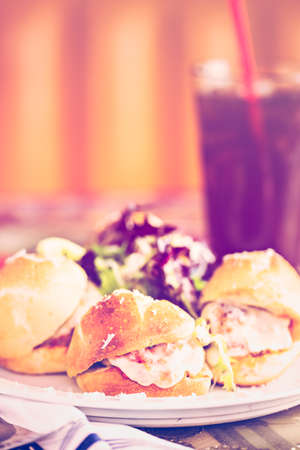 Fresh Italian meatball sliders on the table in Italian restaurant.の写真素材