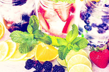 Infused water with fresh organic berries.の写真素材