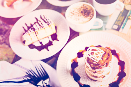 Fresh Italian Dulce de Leche with coffee on the table.