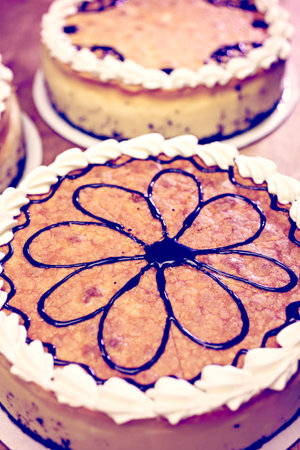 Cheesecakes prepared in the kitchen of Italian restaurant.