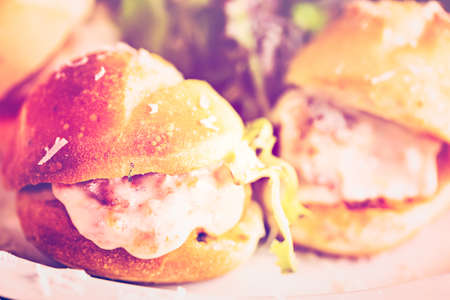 Fresh Italian meatball sliders on the table in Italian restaurant.の写真素材