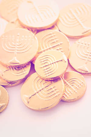 A still life composed of elements of the Jewish Chanukah/Hanukkah festival.の写真素材