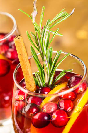 Holiday cranberry sangria with apples and cinnamon.の写真素材
