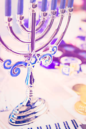 Table set with cocktails and chocolates to celebrate Hanukkah.の写真素材