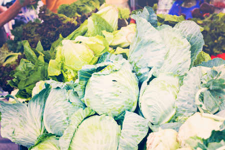 Fresh pile of cabbage at the local farmer's  market.の写真素材