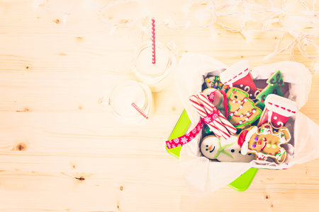 Home made Christmas cookies decorated with colorful icing.