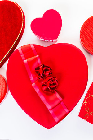Heart chaped boxes with gourmet chocolate for Valentines Day.