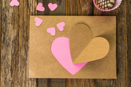 Hand crafted Valentines Day card from recycled paper.