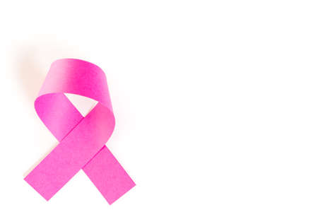 Womens health symbol in pink ribbon on a white bacckground.の写真素材