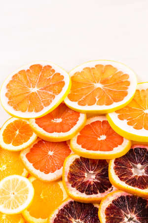 Variety of citrus fruit including lemons, lines, grapefruits and oranges.の写真素材