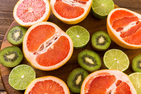 Variety of citrus fruit including lemons, lines, grapefruits and oranges.の写真素材