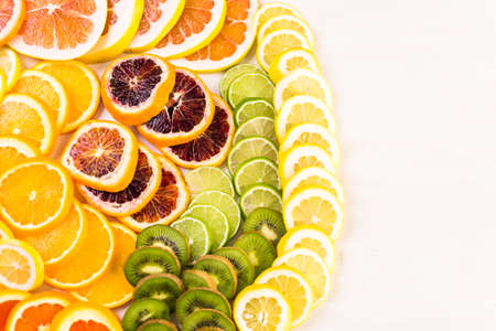 Variety of citrus fruit including lemons, lines, grapefruits and oranges.の写真素材