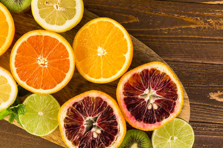 Variety of citrus fruit including lemons, lines, grapefruits and oranges.の写真素材