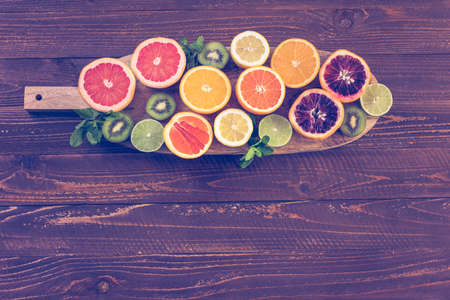 Variety of citrus fruit including lemons, lines, grapefruits and oranges.の写真素材