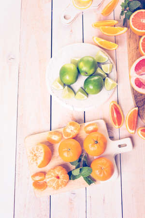Variety of citrus fruit including lemons, lines, grapefruits and oranges.の写真素材