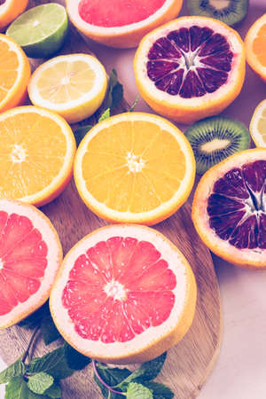 Variety of citrus fruit including lemons, lines, grapefruits and oranges.の写真素材