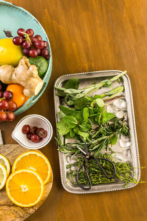 Detox citrus infused water as a refreshing summer drink.の写真素材