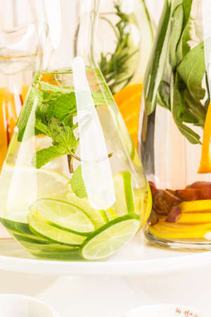 Detox citrus infused water as a refreshing summer drink.の写真素材