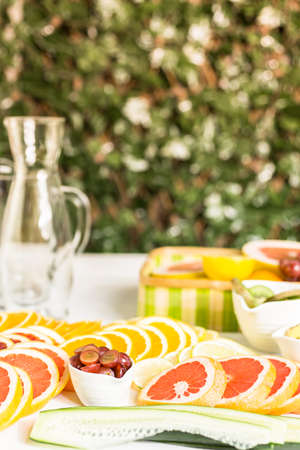 Detox citrus infused water as a refreshing summer drink.の写真素材