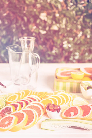 Detox citrus infused water as a refreshing summer drink.の写真素材