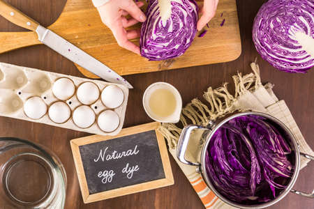 Dyeing Easter eggs with natural dye colors.の写真素材