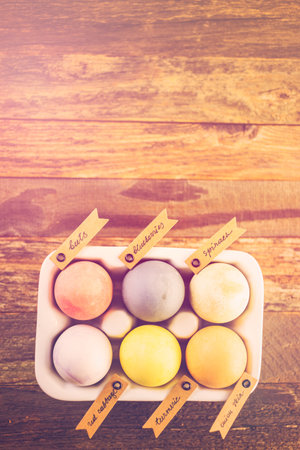 Easter eggs painted with natural egg dye from fruits and vegetables.