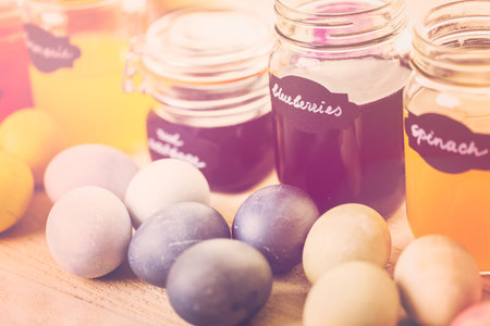 Easter eggs painted with natural egg dye from fruits and vegetables.
