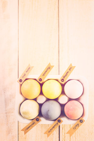 Easter eggs painted with natural egg dye from fruits and vegetables.