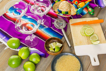 Classic lime margarita with garnish lime and turbinado sugarの写真素材