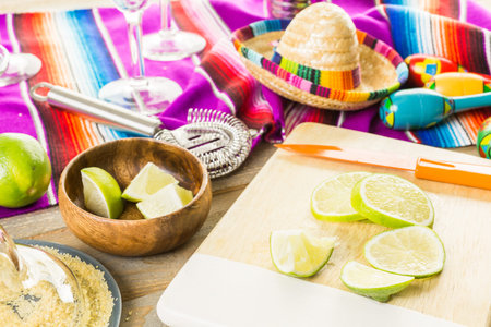 Classic lime margarita with garnish lime and turbinado sugarの写真素材