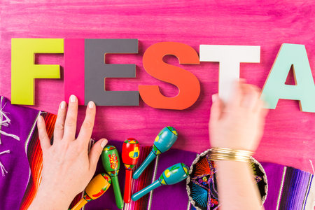Traditional colorful table decorations for celebrating Fiesta.