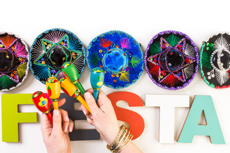 Traditional colorful table decorations for celebrating Fiesta.の写真素材