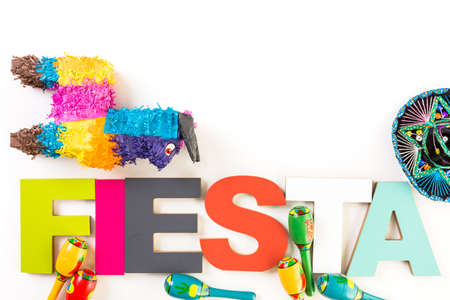 Traditional colorful table decorations for celebrating Fiesta.の写真素材