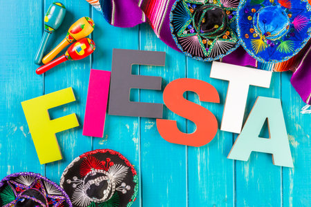 Traditional colorful table decorations for celebrating Fiesta.