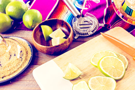 Claasic lime margarita with garnish lime and turbinado sugarの写真素材