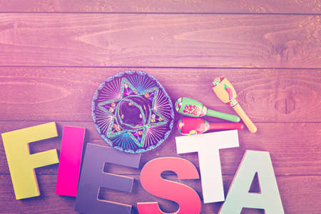 Traditional colorful table decorations for celebrating Fiesta.の写真素材