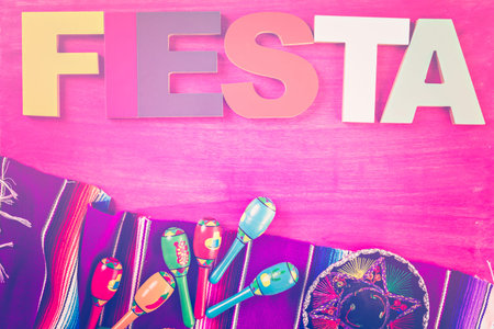 Traditional colorful table decorations for celebrating Fiesta.の写真素材