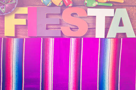 Traditional colorful table decorations for celebrating Fiesta.の写真素材