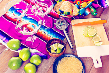 Classic lime margarita with garnish lime and turbinado sugarの写真素材