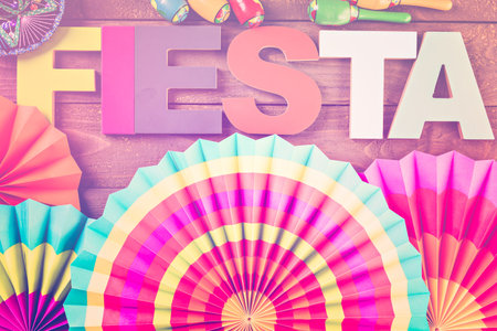 Traditional colorful table decorations for celebrating Fiesta.の写真素材