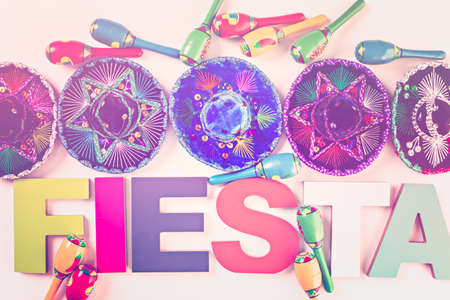 Traditional colorful table decorations for celebrating Fiesta.の写真素材