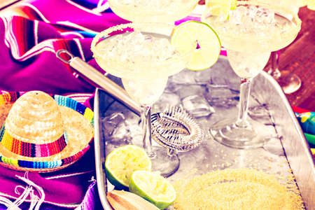 Classic lime margaritas on the rocks.の写真素材